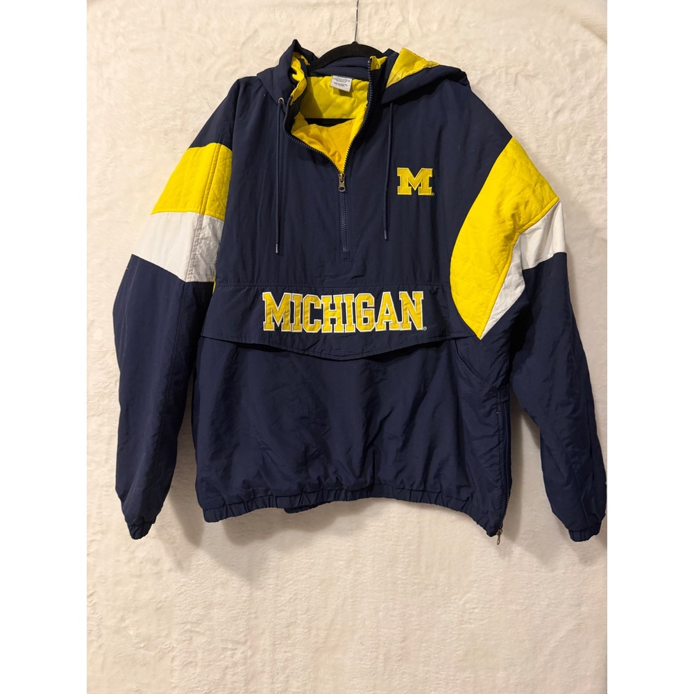 Pro Edge Michigan Wolverines Windbreaker Mens XL Navy Yellow Quarter Zip Jacket